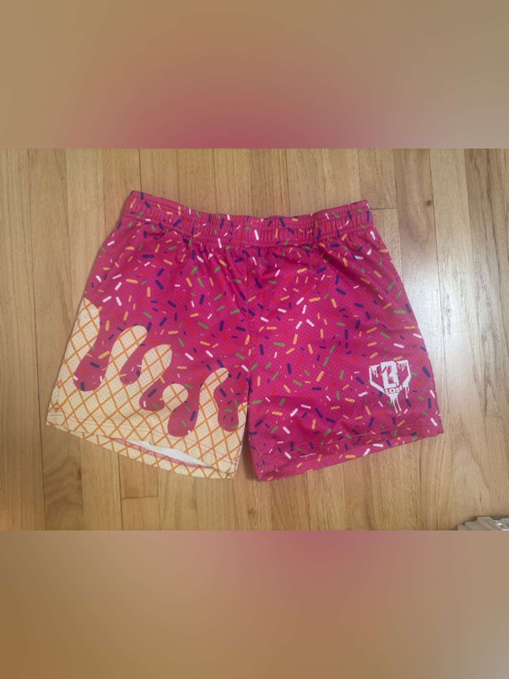 Baseball Lifestyle 101 Bright Pink Sprinkle Shorts with Ice Cream Cone Accent